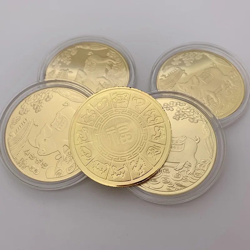 

1PCS Beautiful Gift Pig Coin Art Memorial Coin Pig Souvenir for Chinese New Year Commemorative Coin Gold Plating Pig Bitcoin