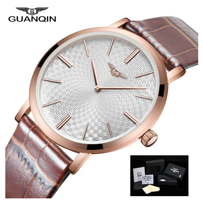 

2018 Mens Watches Top Brand GUANQIN Leather Strap Casual Watches Simple Ultra Thin Men Quartz Watch Male Clock Relogio Masculino