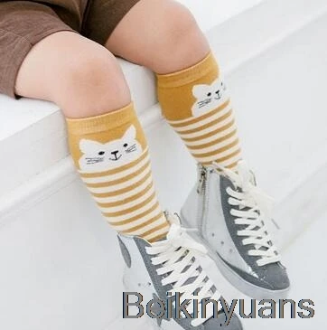 Модные Носки с рисунком из мультфильма для малышей, нескользящие носки с рисунком животных для новорожденных девочек и мальчиков, хлопковые носки с рисунком лисы и кошки для малышей - Цвет: The yellow cat