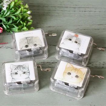 

4 PCS Totoro Cat Music Box Transparent Acrylic Music Box Hand-Cranked Gift Musical Box Decoration Children Toy Novelty Music Box