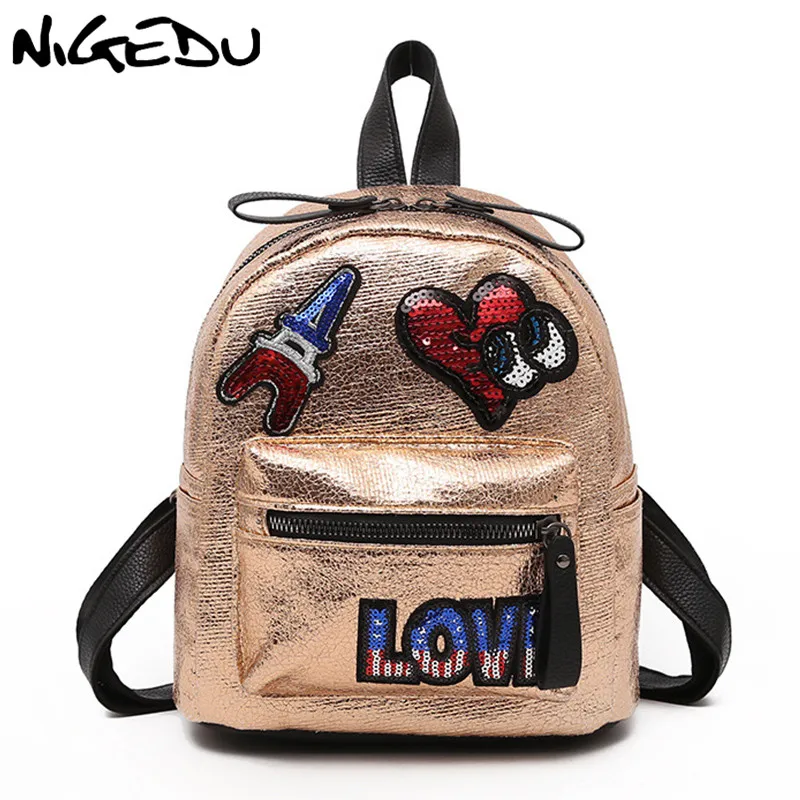 Fashion Sequins Embroidery small backpack for teenage girls Glitter Gold School Bag Bling women