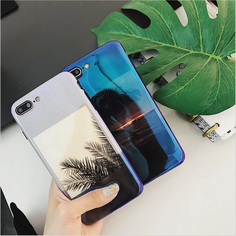 

Blue light cold wind leaves illustration for iphone X case IMD craft female models for iphon 7 8 6 6s TPU soft case