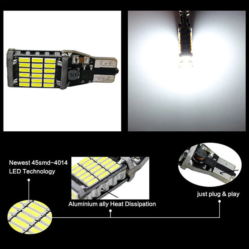 45*4014SMD LED Backup LED Light Bulbs Reverse Lamp DC 12-24V 6000K 10pcs T15 W 1200LM CANBUS Durable Practical