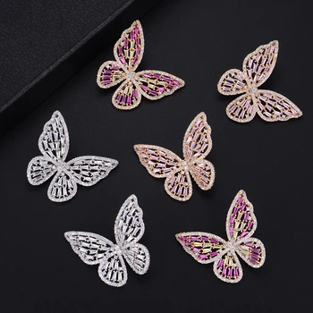 

GODKI 32mm Luxury Butterfly Insects Colorful Cubic Zirconia Women Bridal Dress Wedding Summer Earring Fashion Jewelry