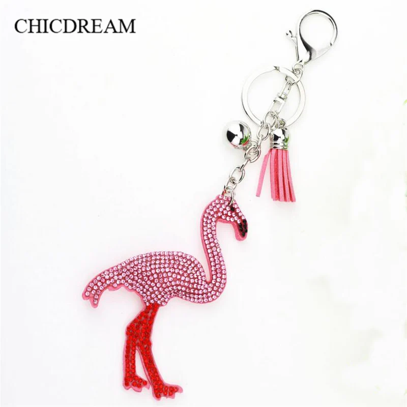 CHICDREAM Fashion Women Bag Pink Flamingo Key Chain Ring Purse Keychain