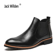 Jack willden/мужские ботинки «Челси»; водонепроницаемые ботильоны без застежки; мужские модные ботинки с перфорацией типа «броги»; кожаная обувь с микрофиброй; размеры 38-44