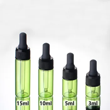

3ml,5ml,10ml,15ml Mini Glass Bottles With Dropper Green Sample Vial Essential Oil Bottle With Black Rim Free shipping
