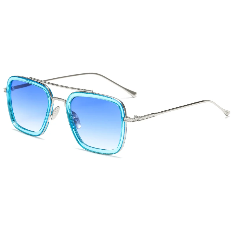 Винтажные Солнцезащитные очки в стиле стимпанк, Тони Старк, Железный человек, солнцезащитные очки, Ретро стиль, ветрозащитные мужские очки, очки для вождения, UV400 - Цвет линз: C5blue silver blue