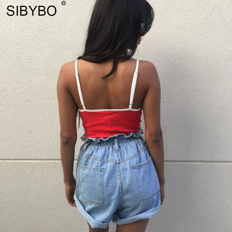 Женский комбинезон без рукавов Sibybo красный трикотажный на лето осень 2018|bodycon