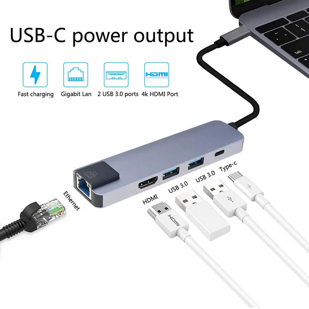 SUPER 5 en 1 USB tipo-C HDMI 4 K Gigabit Ethernet Rj45 adaptador para MacBook pro - 5