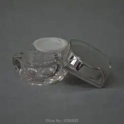 Пустой Jar 5 г коробка, акриловая упаковка Jar Серебряный Кепки, восьмиугольная банки, крем для глаз банки, 5 г косметика для ногтей контейнер, 50