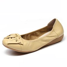 Plus Size 34-43 SpringAutumn Genuine Leather Shoes Woman Flats Work Classi Fashion Bowknot Female Casual Ballet Ladies Shoes