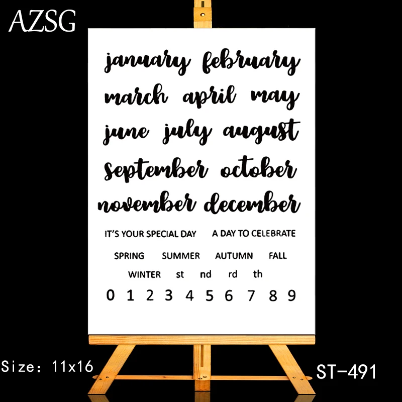 AZSG календарь месяц номер сезон четкие штампы/уплотнения для DIY Скрапбукинг/изготовление карт/украшение для альбома Силиконовая печать ремесла