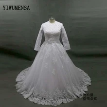 YiWuMenSa Real Model Long Sleeves Muslim Wedding dresses With High Neck Wedding Gown Custom Made Plus size Ball gown Bride Dress