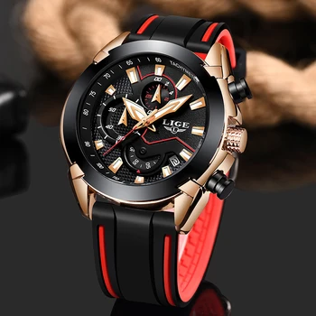 

Relogio Masculino LIGE New Mens Watches Silicone Strap Top Brand Luxury Waterproof Sport Chronograph Quartz Wristwatch Watch Men
