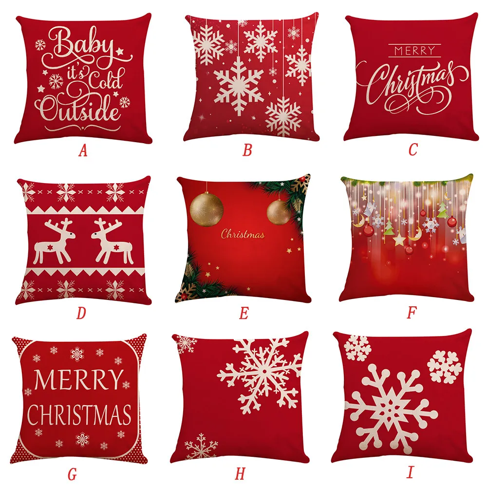

2019 Christmas Pillow Case Square Pillow Cover Cushion Case Toss Pillowcase Hidden Zipper Closure