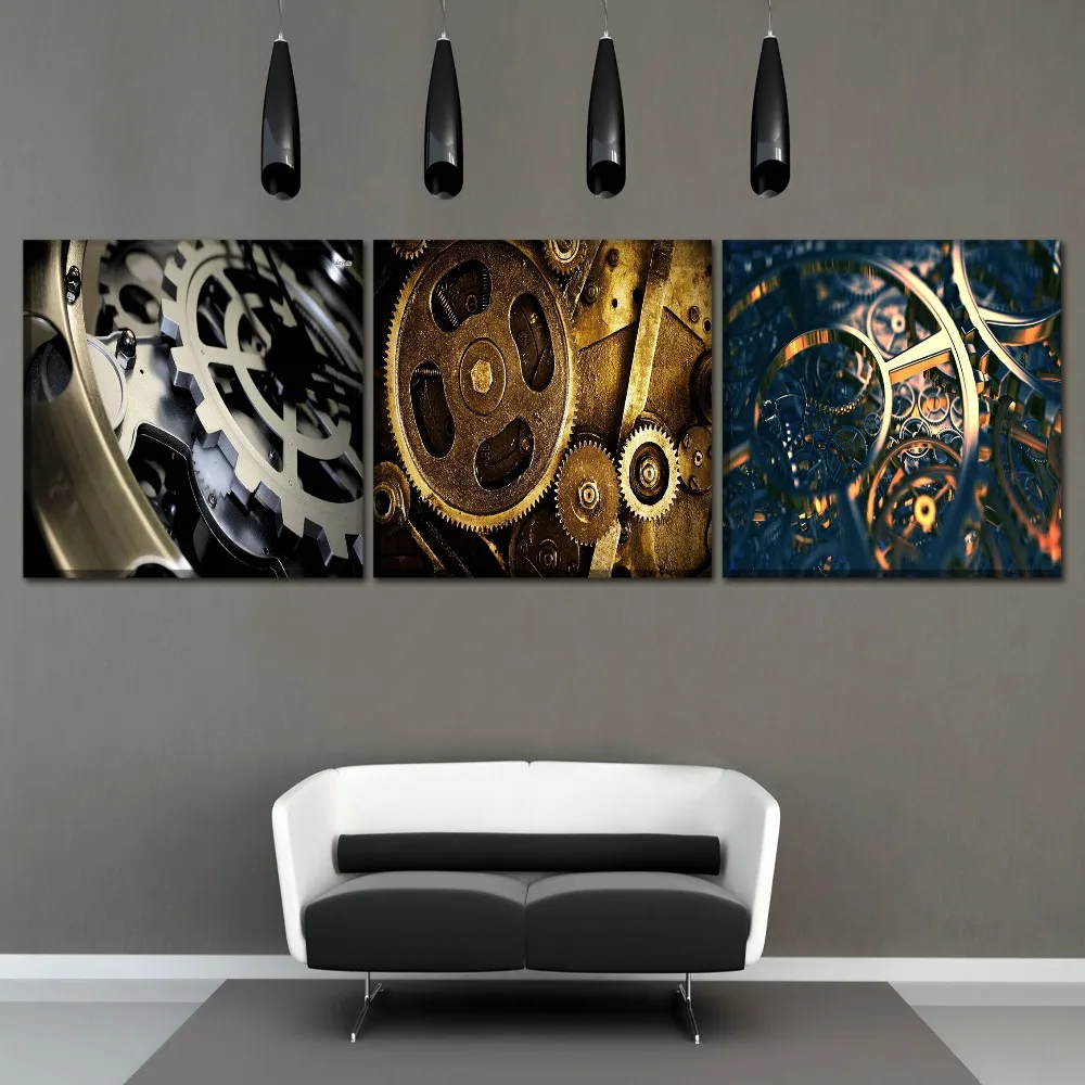 

Modern Home Decor Modular Pictures Wall Art Posters Framework Canvas HD Printed 3 Piece/1Pcs Sci Fi Steampunk Gear Painting