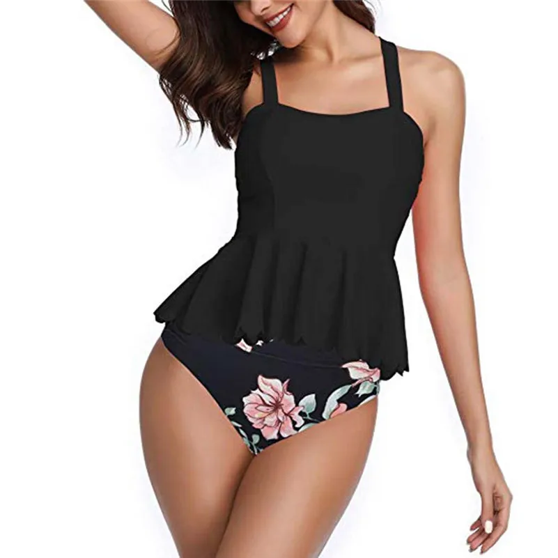 

Plaid Print Plus Size Women Tankini Solid Swimwear For Big Size Girl Two Pieces Swimsuit With Shorts Push Up Swim Wear High 4sg