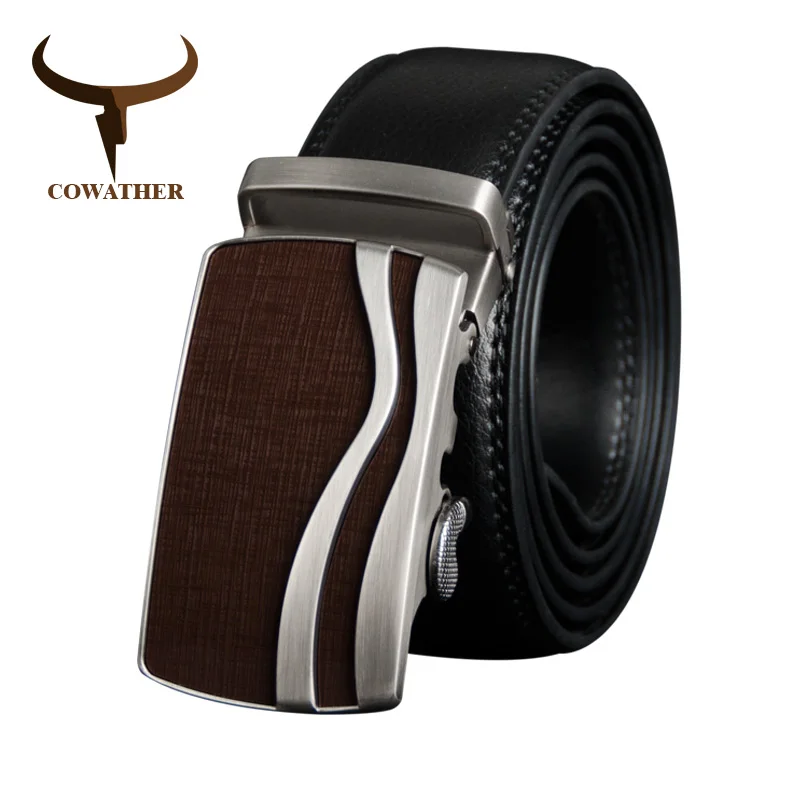 COWATHER Men Belt Cow Genuine Leather Male Strap Cowhide Belts for Men Alloy Buckle Newest Arrival Fashion Design Male Waistband - Цвет: blackCZ127