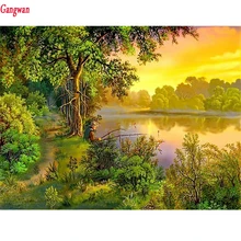 Полная, квадратная, круглая Алмазная вышивка, природный пейзаж 5d алмазная живопись, озеро, дерево, вышивка крестиком, 3D, мозаика фото на заказ