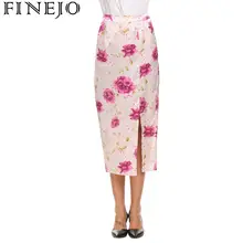 FINEJO Womwn юбка Сексуальная Цветочная Высокая стильная винтажная Талия Сплит Передняя тонкая атласная Цветочная юбка миди вечерние повседневные Карманы