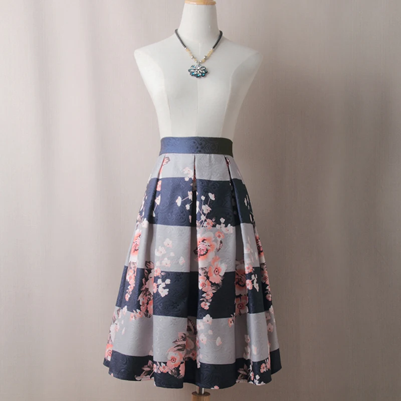 Новые летние модные женские туфли Цветочный принт Женская гофрирующая юбка Винтаж Флористический с высокой талией юбка на молнии элегантные ретро-юбки