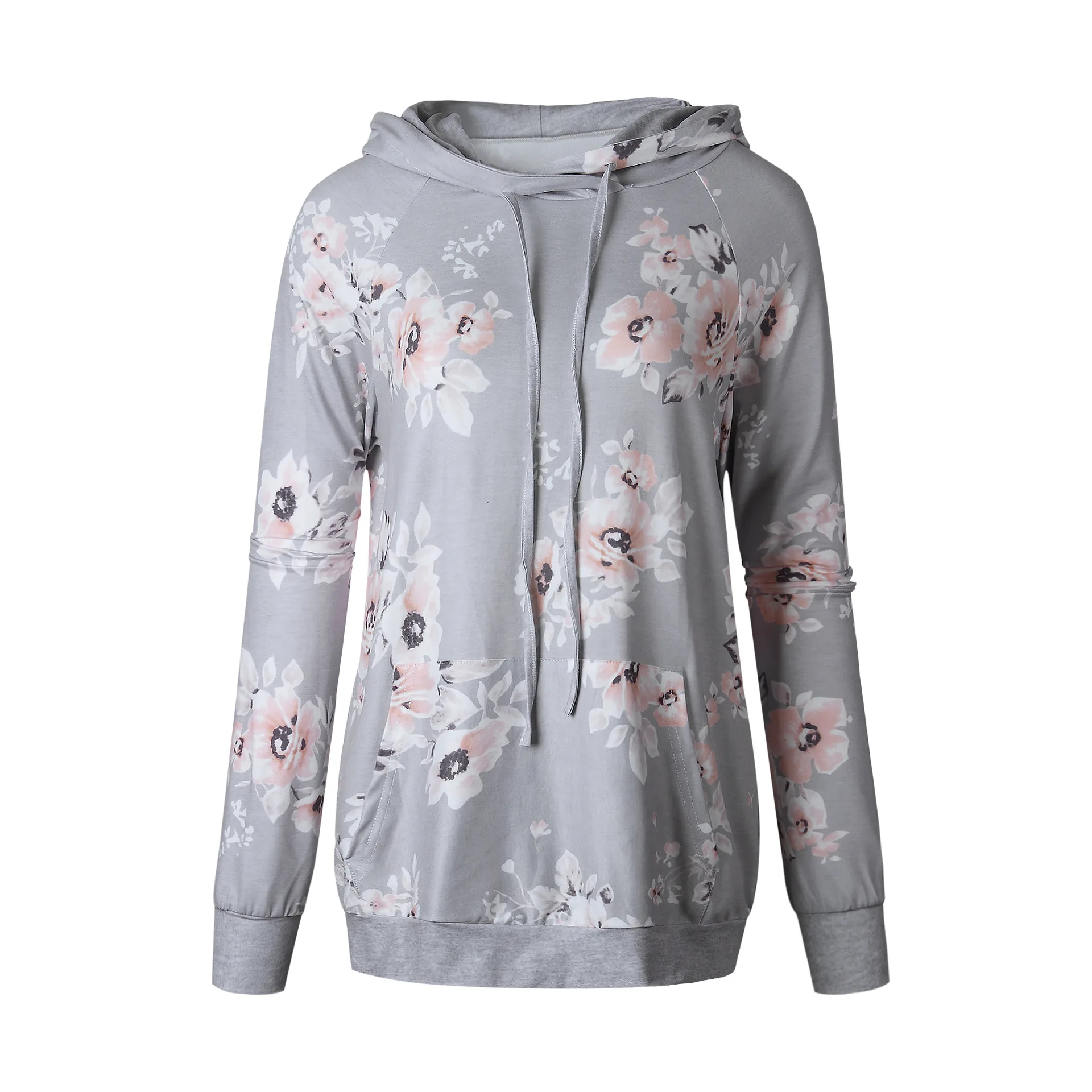 Super Comfy Floral Hoodie Women's Pocket Lace up Printed Hoodiein