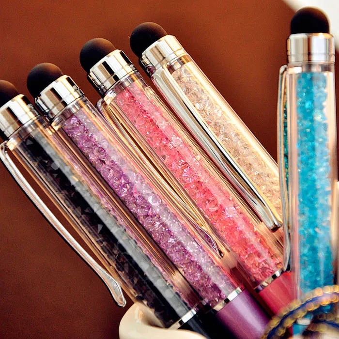 1 Pcs/lot Cute Crystal Pen Diamond Ballpoint Pens Stationery Ballpen 2 in 1 Crystal Stylus Pen Touch Pen