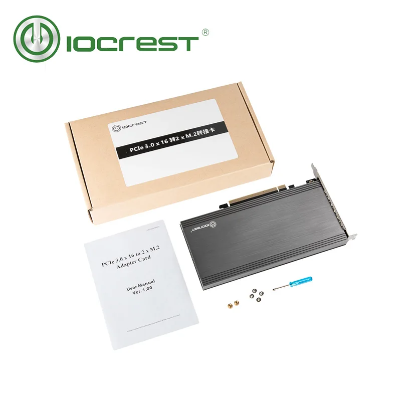 IOCREST Dual M.2 NVMe Ports to PCIe 3.0 x16 Riser