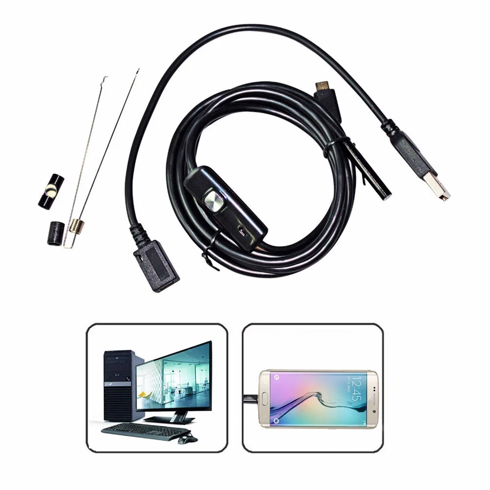 1 м 7 мм 6 светодиодный IP67 Водонепроницаемый OTG mini Камера Android эндоскоп осмотр USB бороскоп светодиодный трубчатая камера-змея