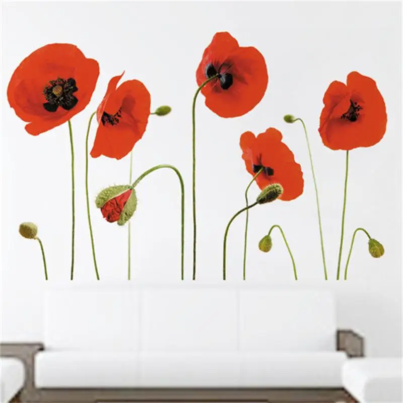 DIY Elegant Flower Wall Stickers 3D Red Blossom Wall Stickers