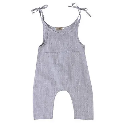 

Summer 2017 Newborn Toddler Baby Girls Sleeveless Drawstring Romper Gray Color Jumpsuit Outfit Clothes