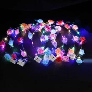 

New Artificial Flower Wreath Garland LED Blinking Hairband Crowns Wedding Bridal Birthday Party Decorations for Women Girls
