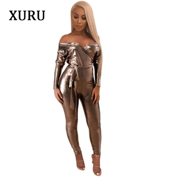 

XURU Long Sleeve Deep V-neck Women Jumpsuit Autumn Winter Women Bodycon Julmpsuits Romper England Style