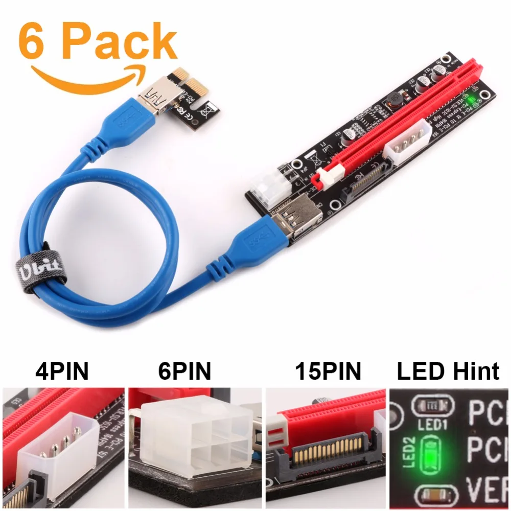 Ubit 6 шт. 3 в 1 PCI E Райзер VER103C Экспресс 1X 4x 8x 16x расширитель USB адаптер карта SATA 15pin для