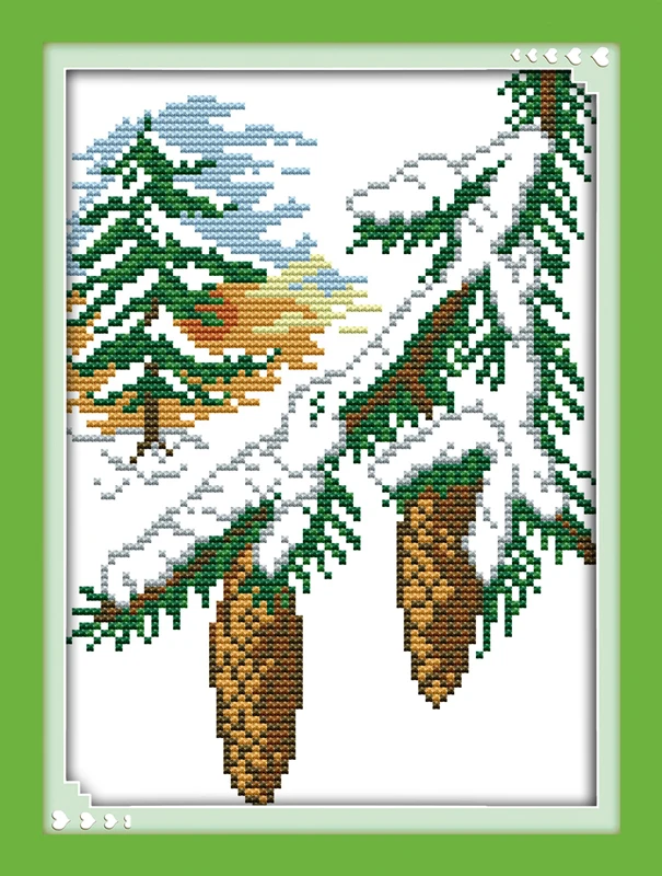 Winter cedar cross stitch kit pine tree 14ct 11ct count stamped fabric