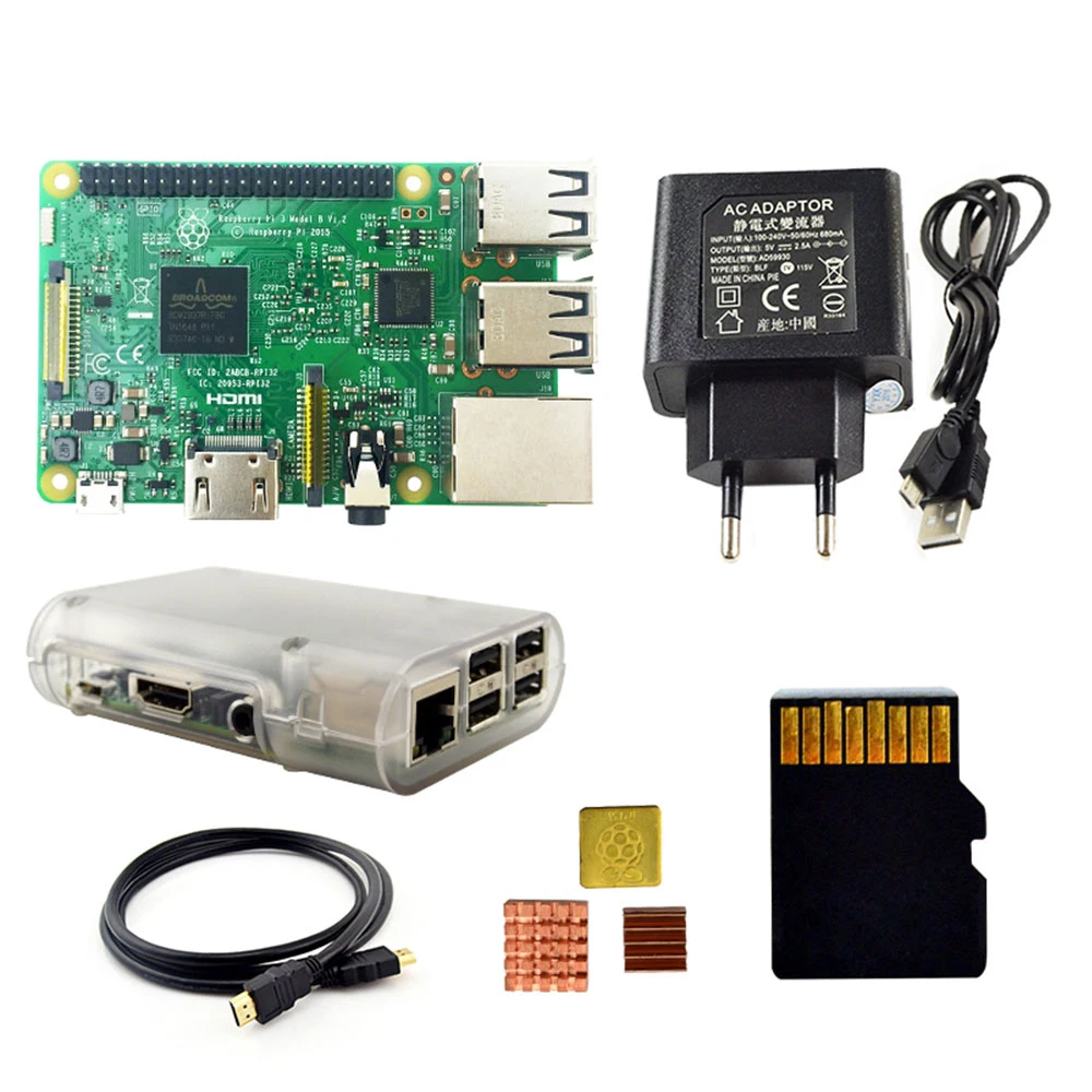 

Raspberry Pi 3 Kit with Pi 3 Board+16G memory card+HDMI cable+EU Power+Heatsinks+Transparent Raspberry pi 3 case