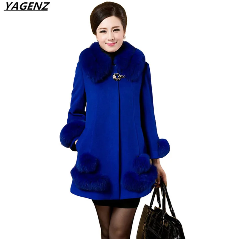 

Winter Woolen Jacket Women 2017 Fashion Fur Collar High Quality Woolen Coat Middle-aged Mother Clothes Plus Size 5XL YAGENZ K437