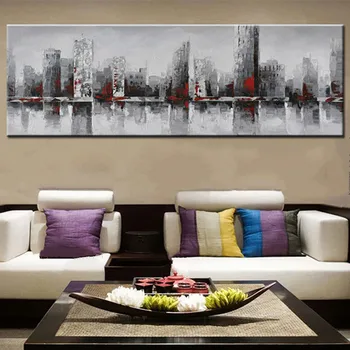 

Handpainted modern city Oil Painting modern city building Picture Landscape Canvas oil Painting for living room wall decoration