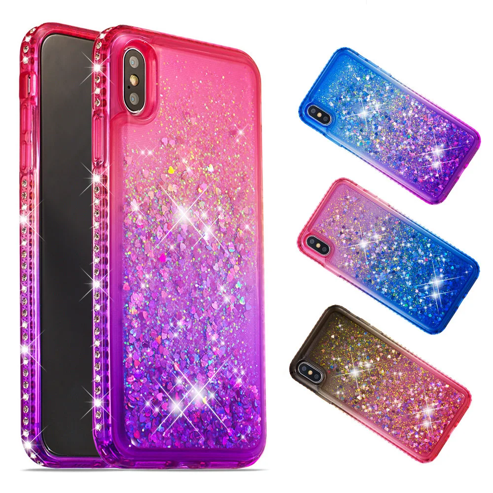 Для iPhone 11 Pro X XR Xs Max 8 7 6 6S Plus Стразы градиентный телефонный чехол Блестящий жидкий