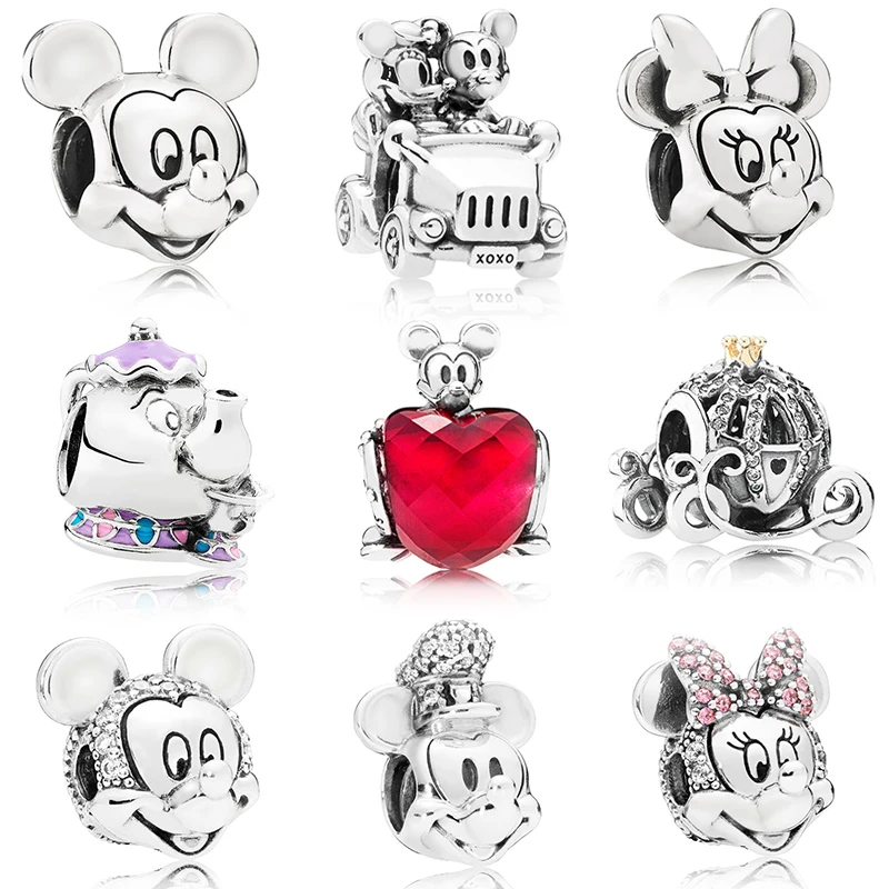 

2018 925 Sterling Silver Bead Mickey Minnie Vintage Car Mrs. Potts & Chip Charm Fit Original Pandora Bracelet Bangle DIY Jewelry
