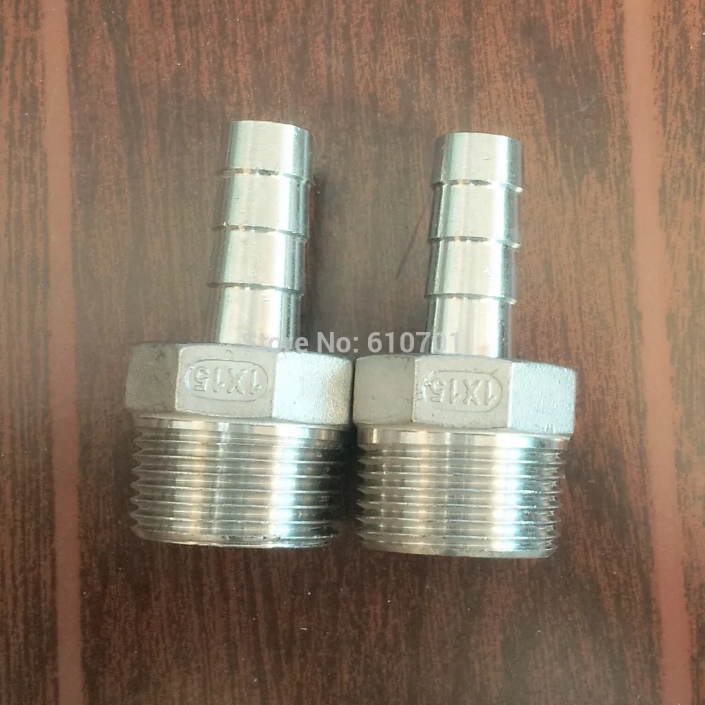 304 Stainless Steel 1" Inch Male BSPT Threaded x 15mm Hose Barbed