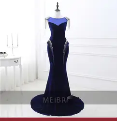 Новый стиль настоящая картина бисером Кристалл vestido de noiva сексуальные платья темно-синие бархатные вечерние длинные платья для матери