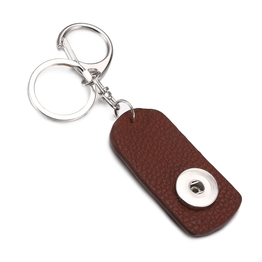 Brown PU Leather Snap Button Keychain Rectangle Snap Keyring DIY 18MM