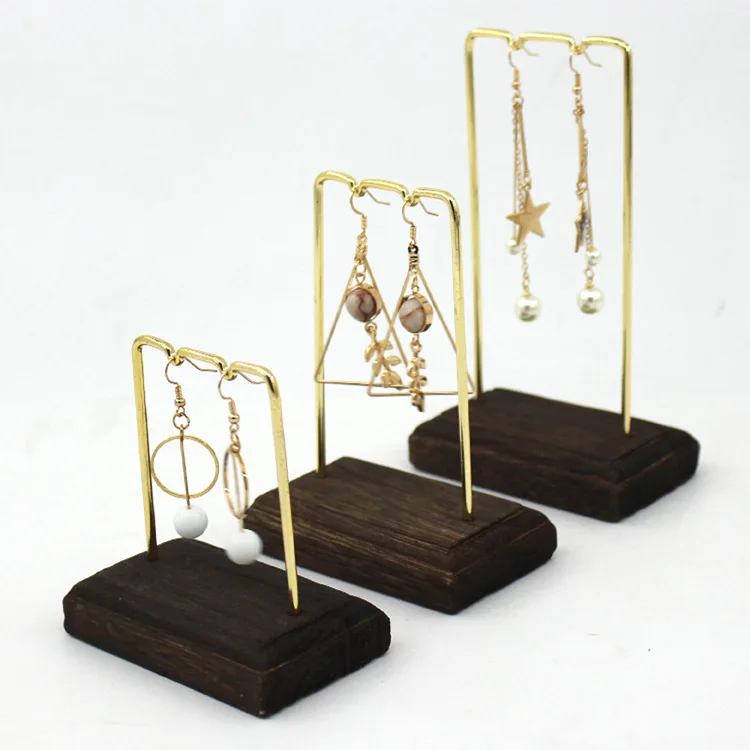 Retro Sturdy Wooden Metal Ear Ring Eardrop Jewelry Dangler Display Stand Bracelet Earrings Anklet Hanger Organizer Rack Showcase