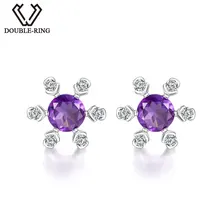 DOUBLE-R натуральный аметист драгоценный камень 925 стерлинговое серебро серьги с аметистом аметист серёжки для девочек серьги с камнем Бижутерия серьги серебро 925