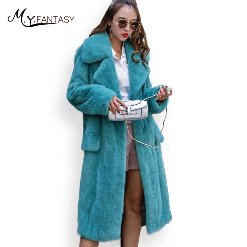 M.Y.FANSTY 2019 High luxury imported velvet mink fur coat suit collar long full female manteau femme hiver | Женская одежда