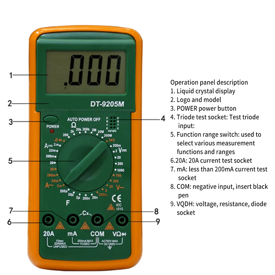 Профессиональный ЖК-цифровой мультиметр Цифровой тестер лучший DT9205M ручной большой экран с зуммером DMM метр dt9205a Модернизированный