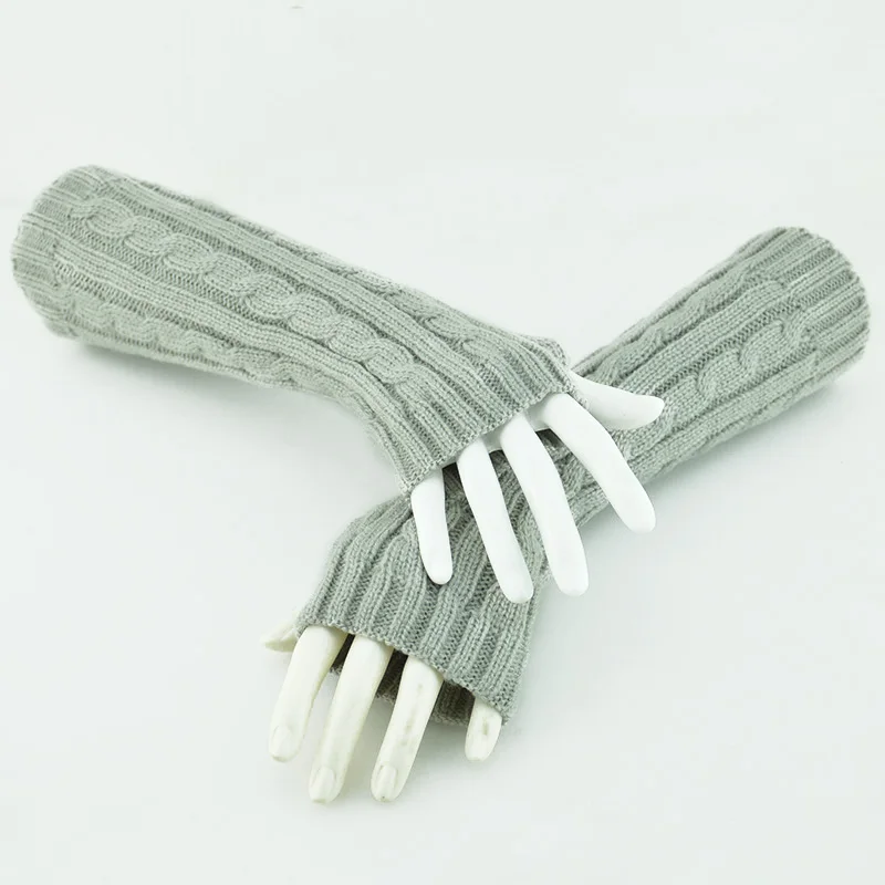 Модные стильные женские перчатки без запястья, зимние перчатки, варежки из искусственной шерсти, вязаные перчатки без пальцев - Цвет: gray 30cm