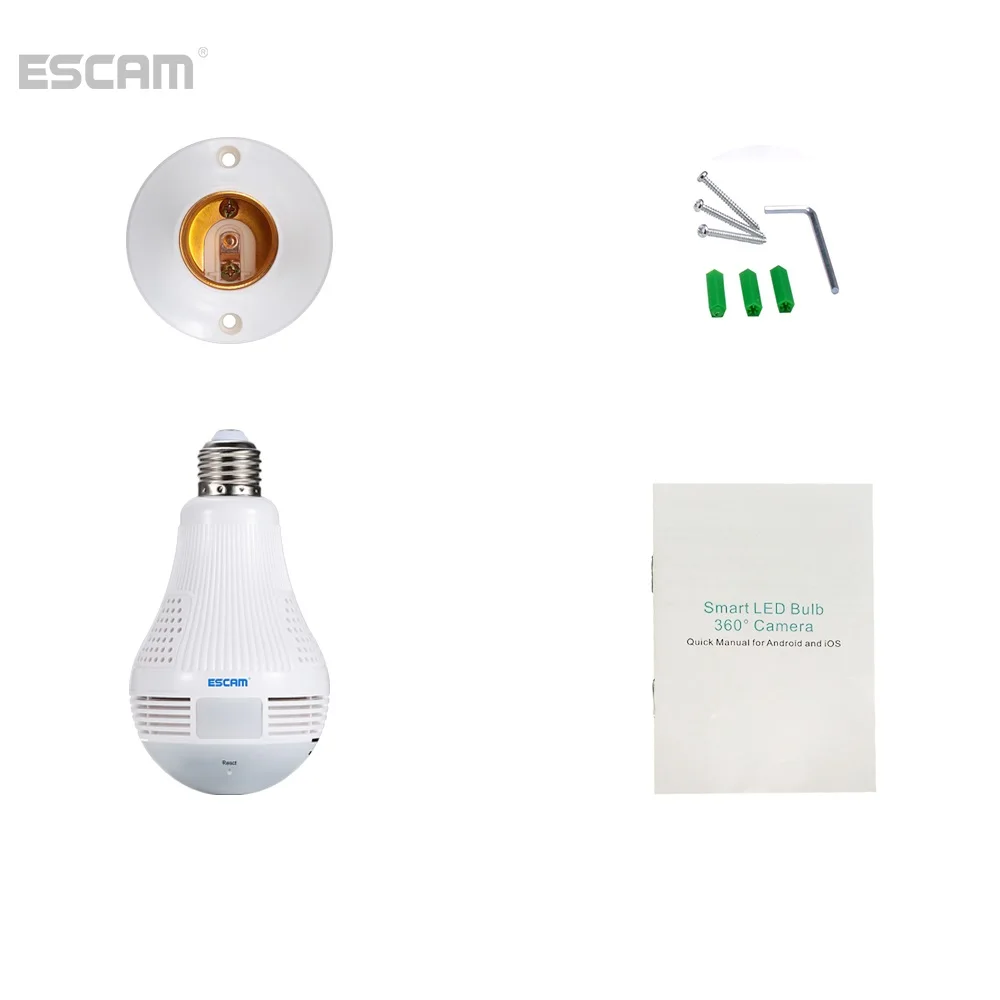 Escam QP136 HD 960P 1.3MP E27 power WIFI IP Camera 360 Degree Panoramic H.264 Infrared Indoor Motion Detection Security Camera Escam QP136 HD 960P 1.3MP E27 power WIFI IP Camera 360 Degree Panoramic H.264 Infrared Indoor Motion Detection Security Camera